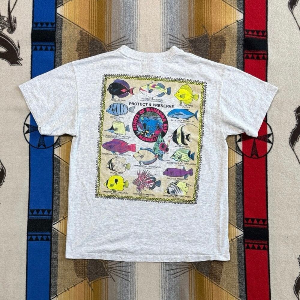 Vintage 90s Fishes Of Hanauma Bay Hawaii T-Shirt Size Large Nature Fish Animals
